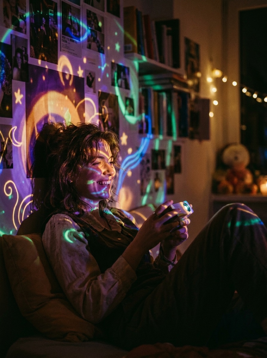Person smiling while creating stories