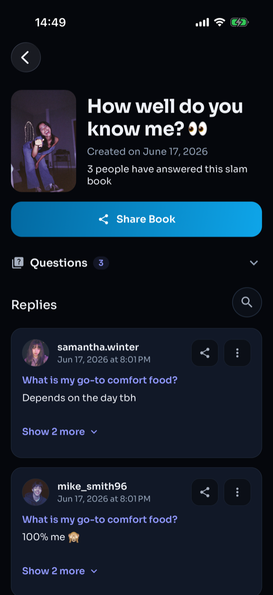 A Whisper slam book with honest replies from friends